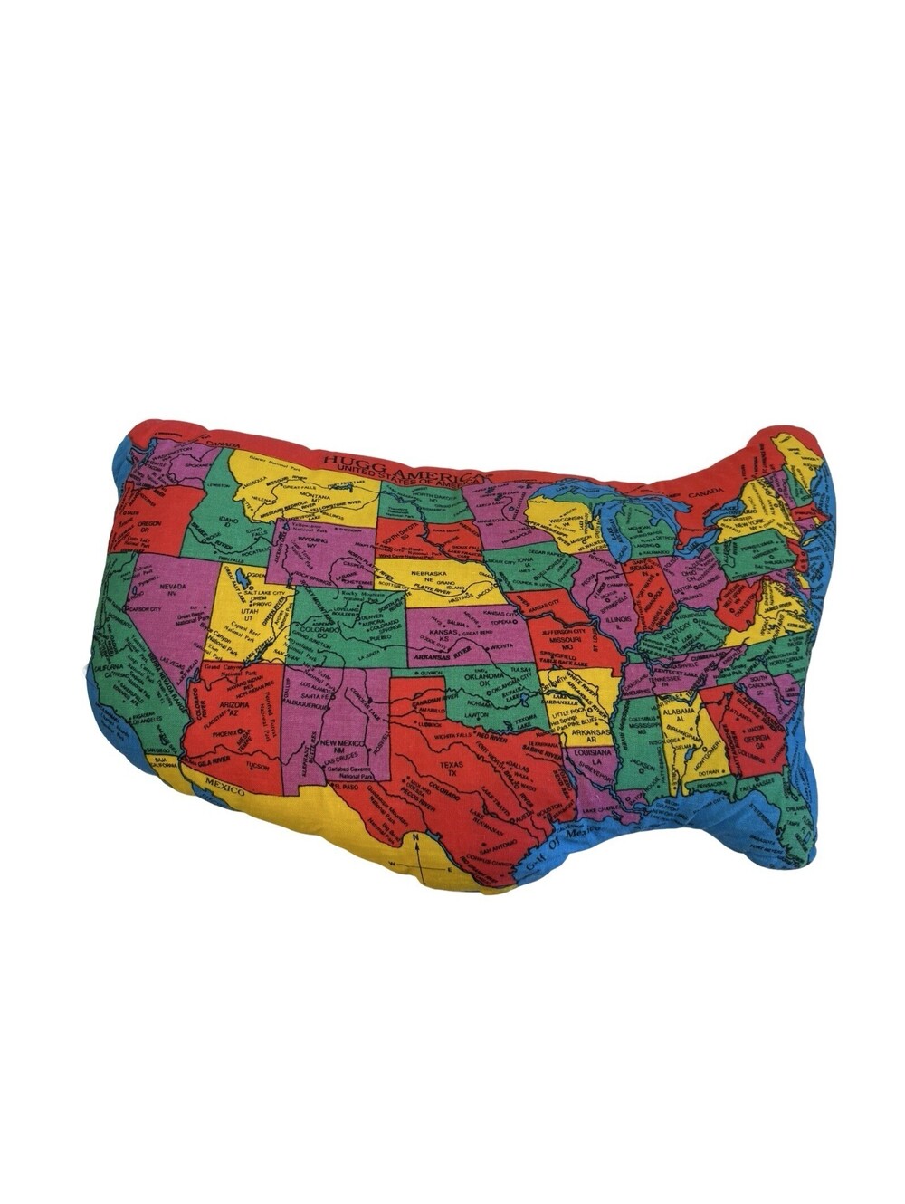 Vintage 1990 Hugg-A-Planet HUGG AMERICA Political Map Plush Pillow Educational